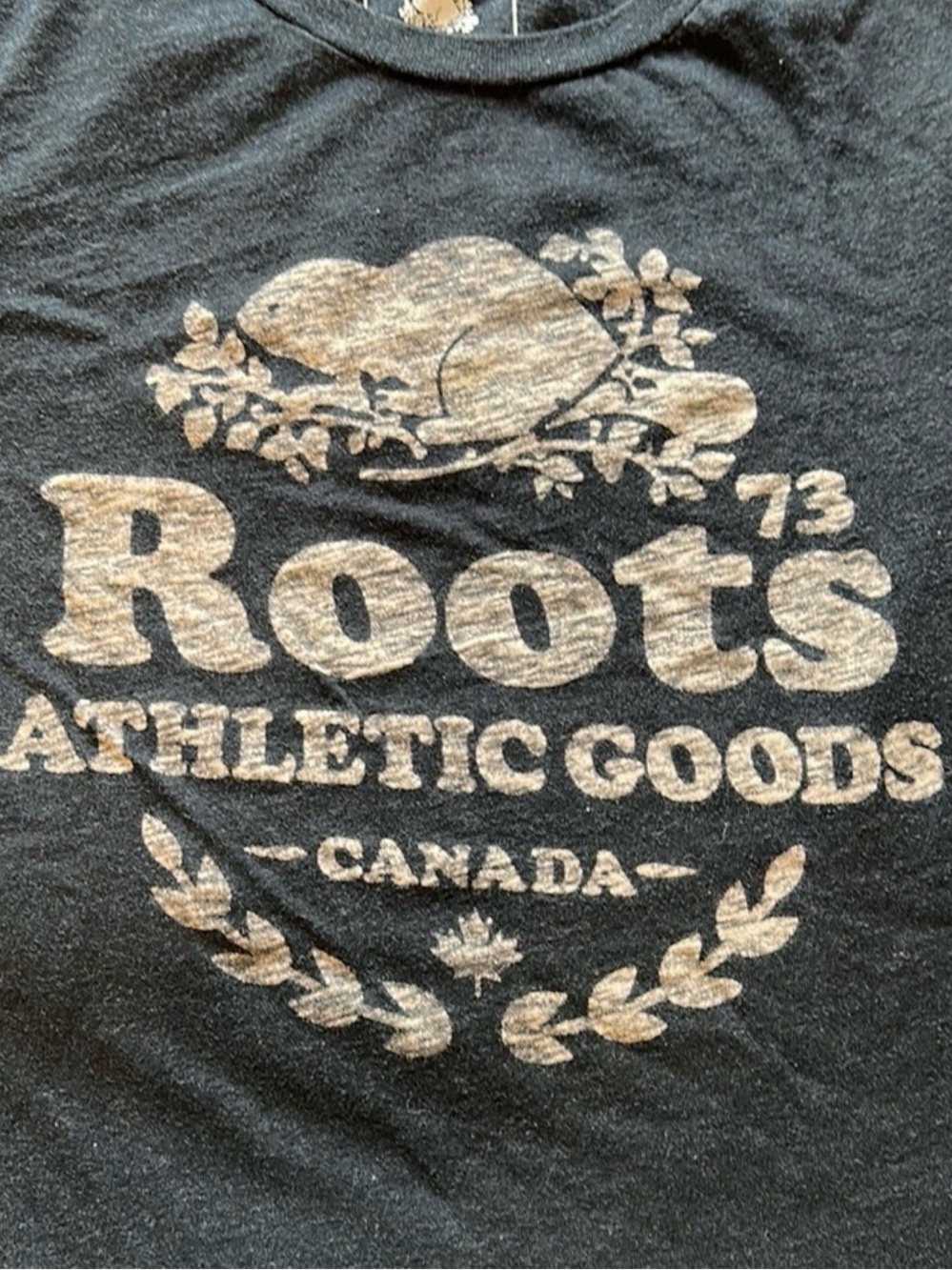 Roots Black Long Sleeve Logo Tee with Gray Print - Picture 3 of 4